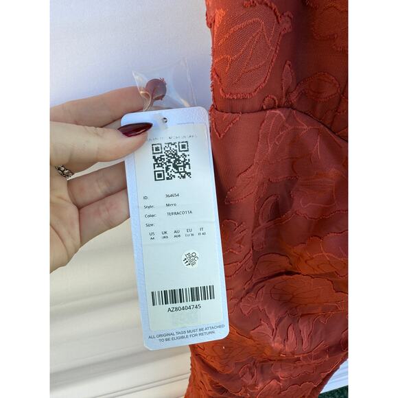 Azazie Mero Terracotta Sheath Pleated Floral Burnout Bridesmaid Formal Dress NWT - Picture 7 of 16